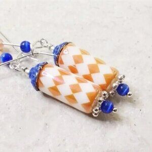 Apricot & Blue Harlequin Earrings • Spunky Summer Vibes • Happy Spring Energy